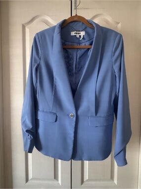 DKNY Powder Blue Single-Button Shawl Collar Blazer